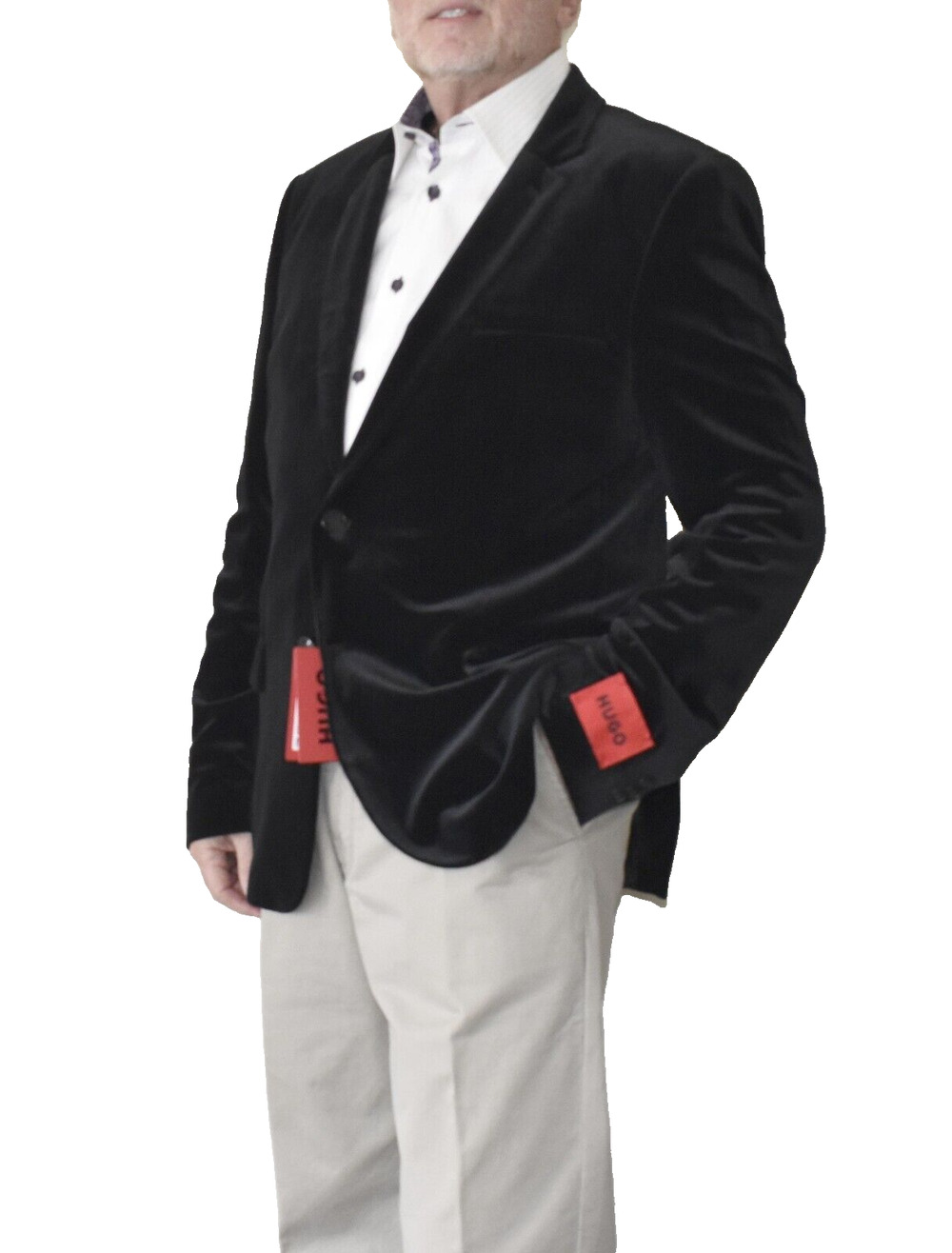 C0 NWT HUGO BOSS Black Velvet Extra Slim Soft Constructed Blazer Size 46 R $595